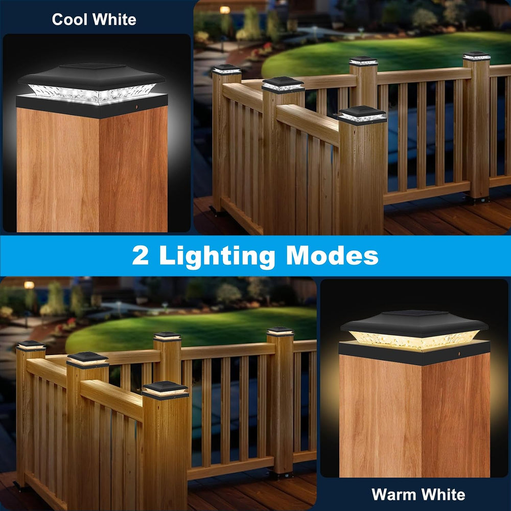 Black Solar Post Cap Lights, Fits 5x5 5.5x5.5 6x6 Posts, 6 Pack