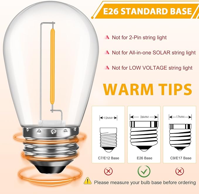 48 Pack LED S14 Replacement Light Bulbs, Shatterproof Outdoor 1 Watt to Repla...