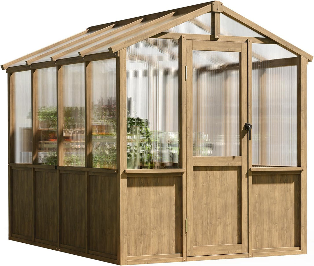 Aoxun 6x8 FT Wooden Greenhouse for Outdoors, 6MM Thick Polycarbonate Panel, W...