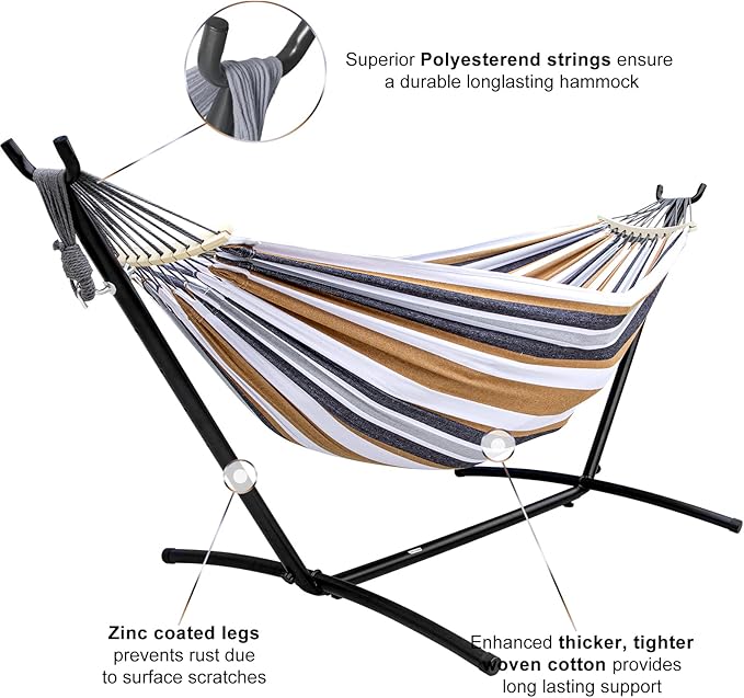 SZHLUX Double Hammock with Stand Included 450lb Capacity Steel Stand, Premium...