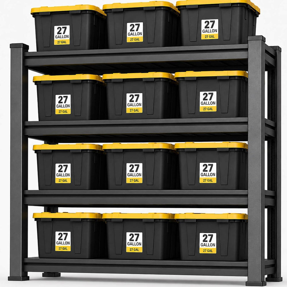 Tote Storage Rack, Garage Shelving Heavy-Duty Storage Bin Rack, 4-Tier Storag...