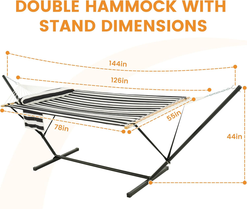 Lazy Daze Double Hammock with Stand, Balance Straps & Carry Bag for Outside