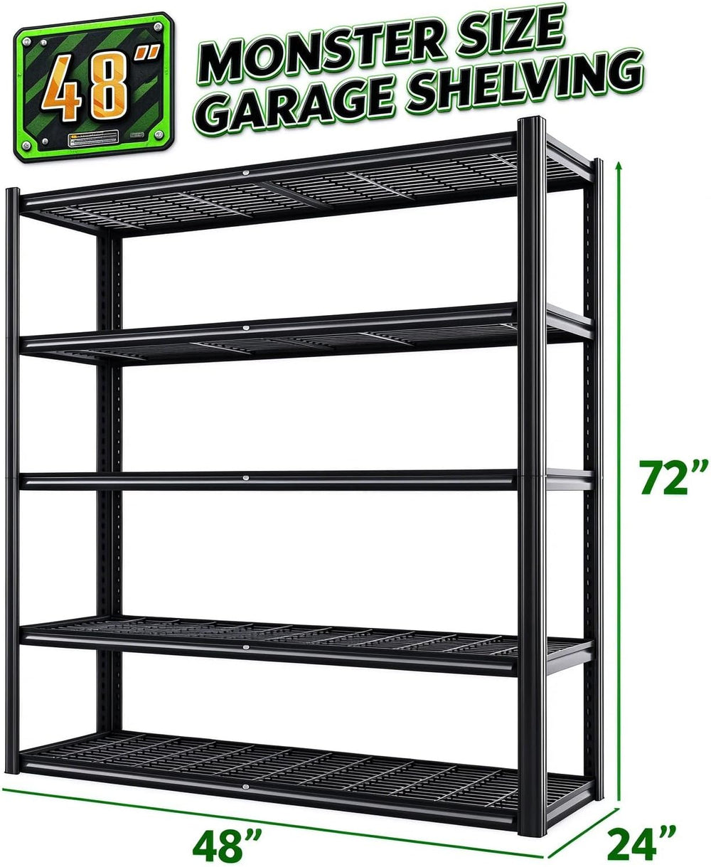 Heavy Duty 5-Tier Metal Garage Storage Shelving, 3030 lbs Load Capacity Adjus...
