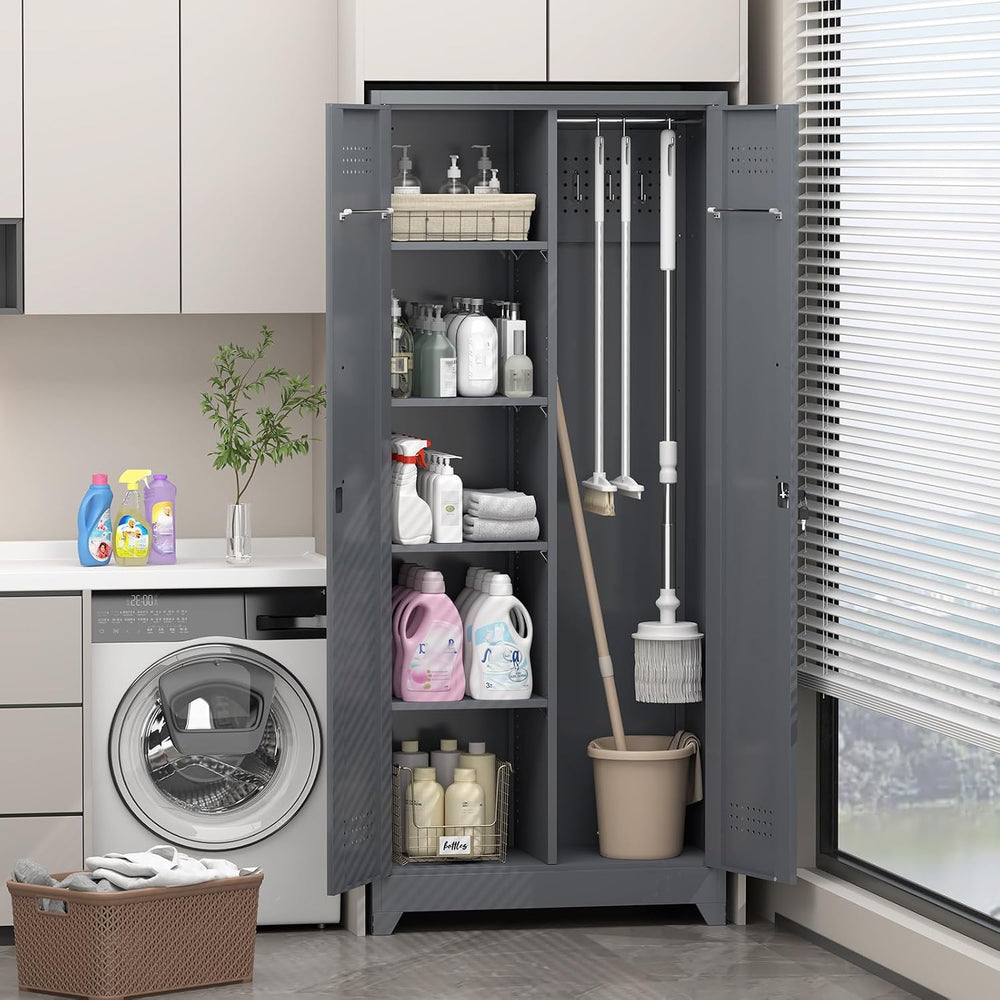 Metal Storage Cabinet with Lock,72" Garage Storage Cabinets with Hanging...