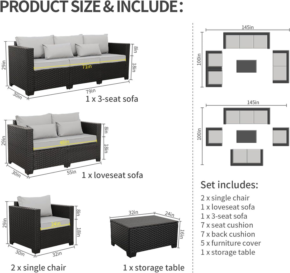 Rattaner 5-Piece Patio Furniture Sofa Set Outdoor Wicker Sectional Couch with...