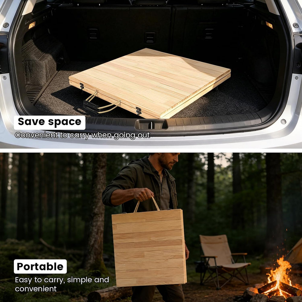 60" x 30" Boho Low Picnic Table, Foldable Solid Wood Construction