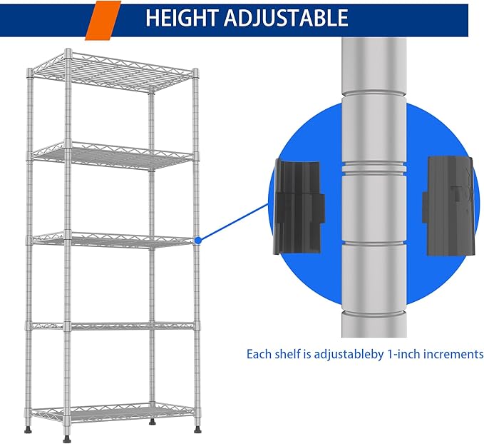 REGILLER 5-Wire Shelving Metal Storage Rack Adjustable Shelves,Standing Stora...