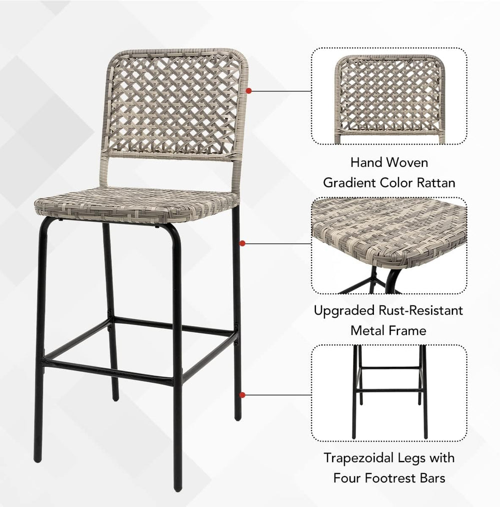 Sundale Outdoor Patio Bar Stools Set of 4, Hand Woven PE Rattan Hollow Back A...