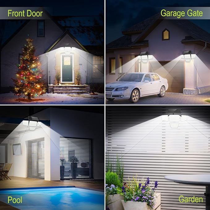 3000LM Solar Lights Outdoor with Motion Sensor,4 Head 270° Wide Angle Street ...