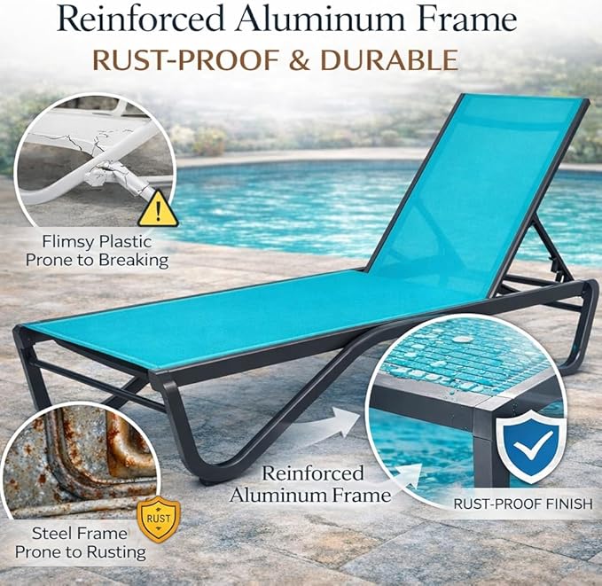Kozyard Outdoor Chaise Lounge Chair, Full Aluminum Frame, Adjustable Reclinin...