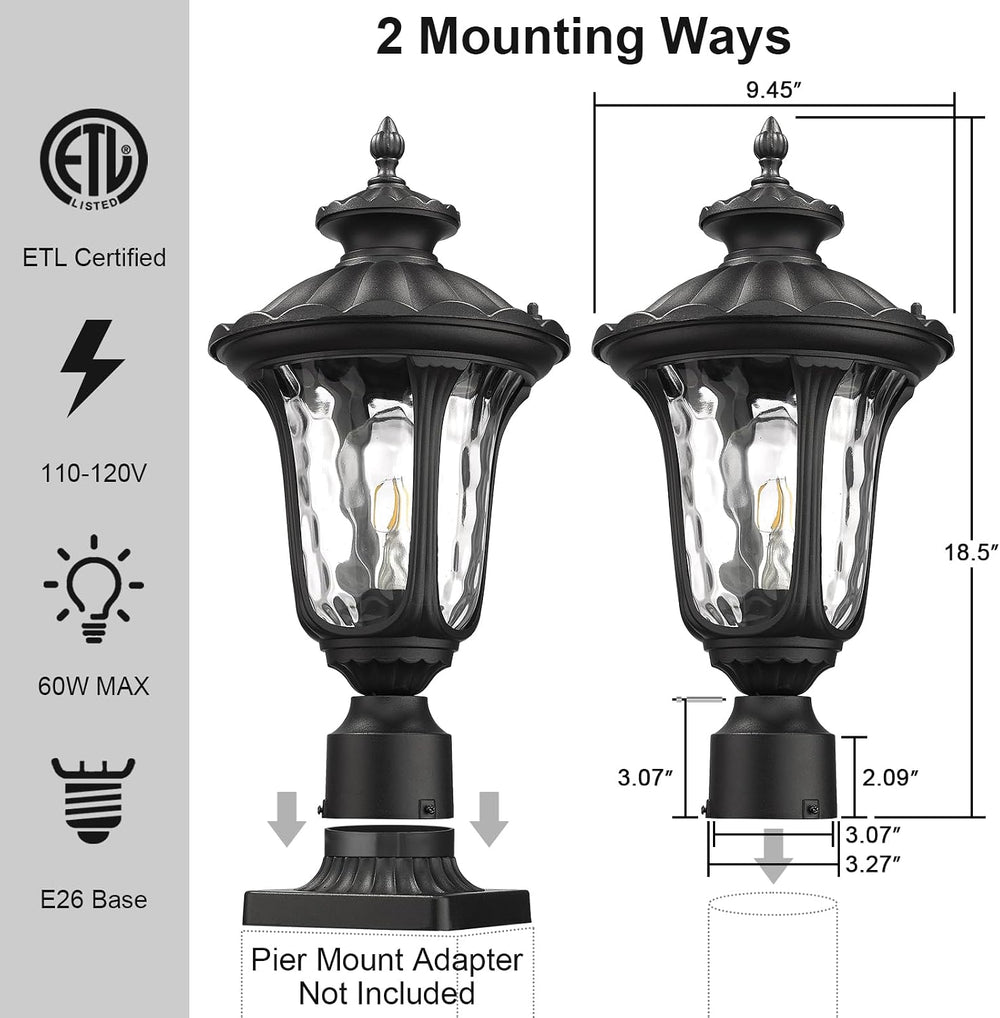 Outdoor Post Lights Fixtures, 18'' Medium Black Aluminum Waterproof a...