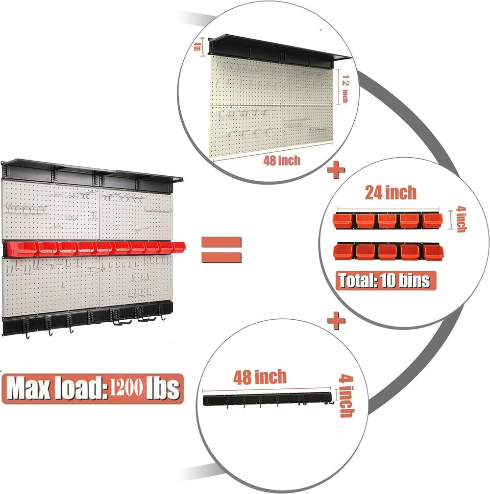 Pegboard Wall Organizer, 48 X 36 inch Garage Storage Pegboard