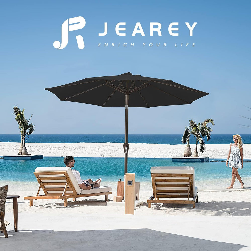 JEAREY 9FT Outdoor Patio Umbrella, Market Umbrella, Black