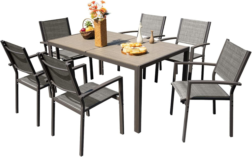 Devoko Patio Dining Set 7 Pieces Metal Outdoor Furniture (Grey)