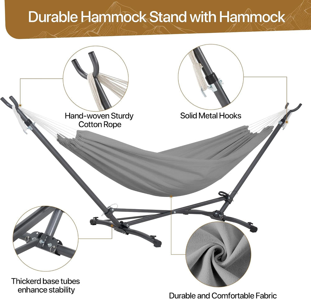 Homgava Portable Hammock with Folding Hammock Stand for Outdoor, Grey