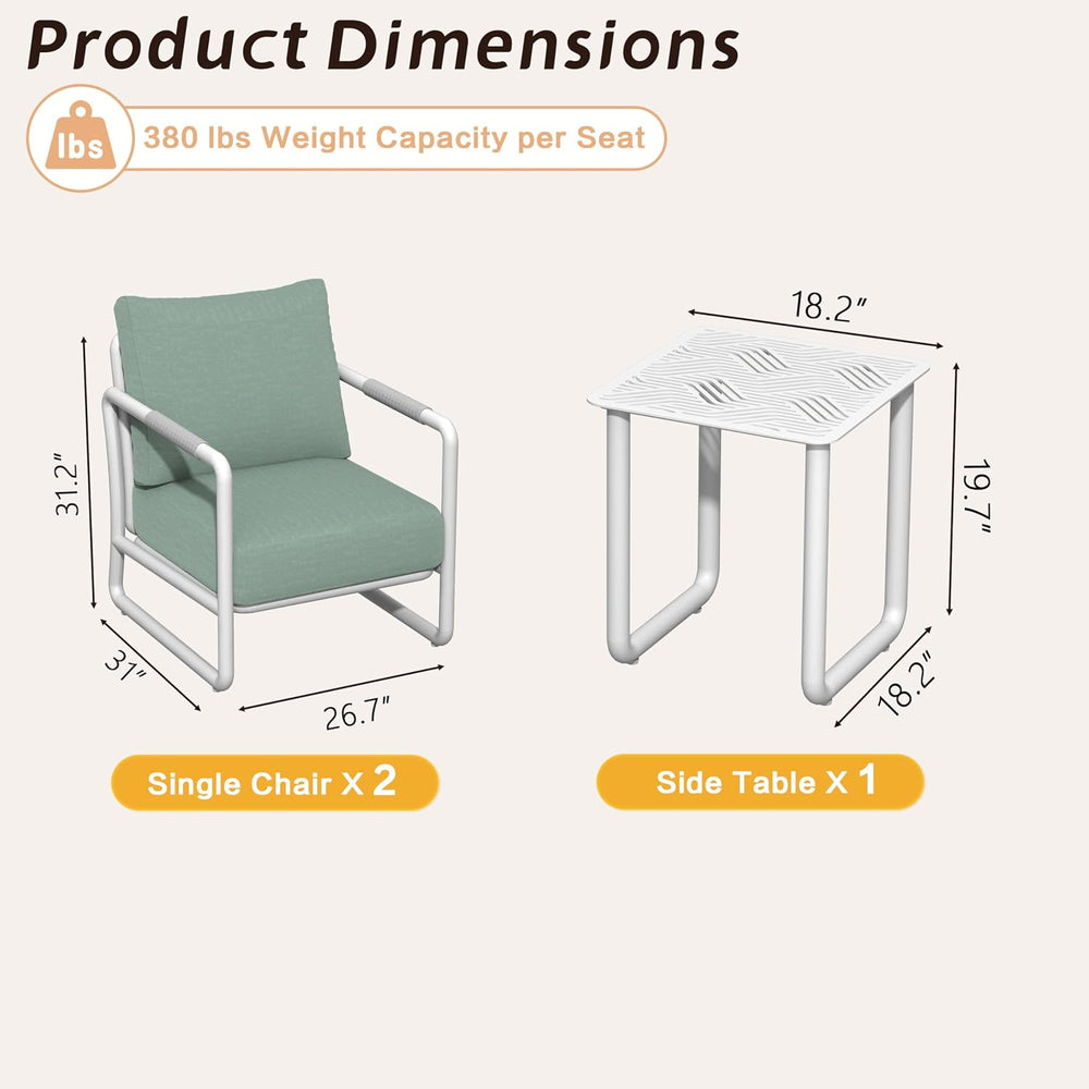3-Piece Modern Aluminum Patio Sofa Set with Coffee Table, Deep Seating Conver...