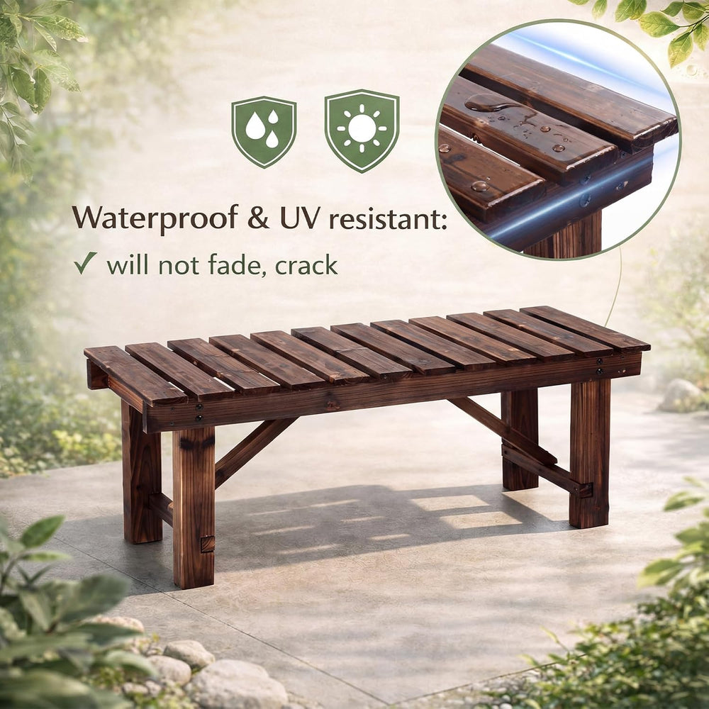 Cinnvoice 35.5 Inch Outdoor Garden Bench, Wooden Rustic Style