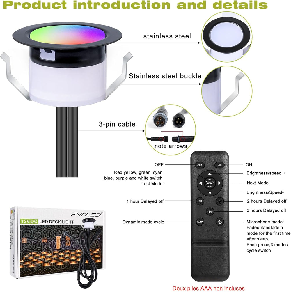 LED Deck Lights Kit Black, 30 Pack Φ1.22 WiFi Pixel RGBW+IC with Remote