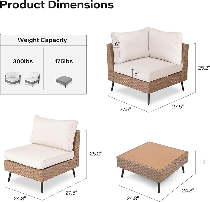 LAUSAINT HOME Outdoor Patio Furniture, 7 Piece Outdoor Sectional Sofa PE Ratt...