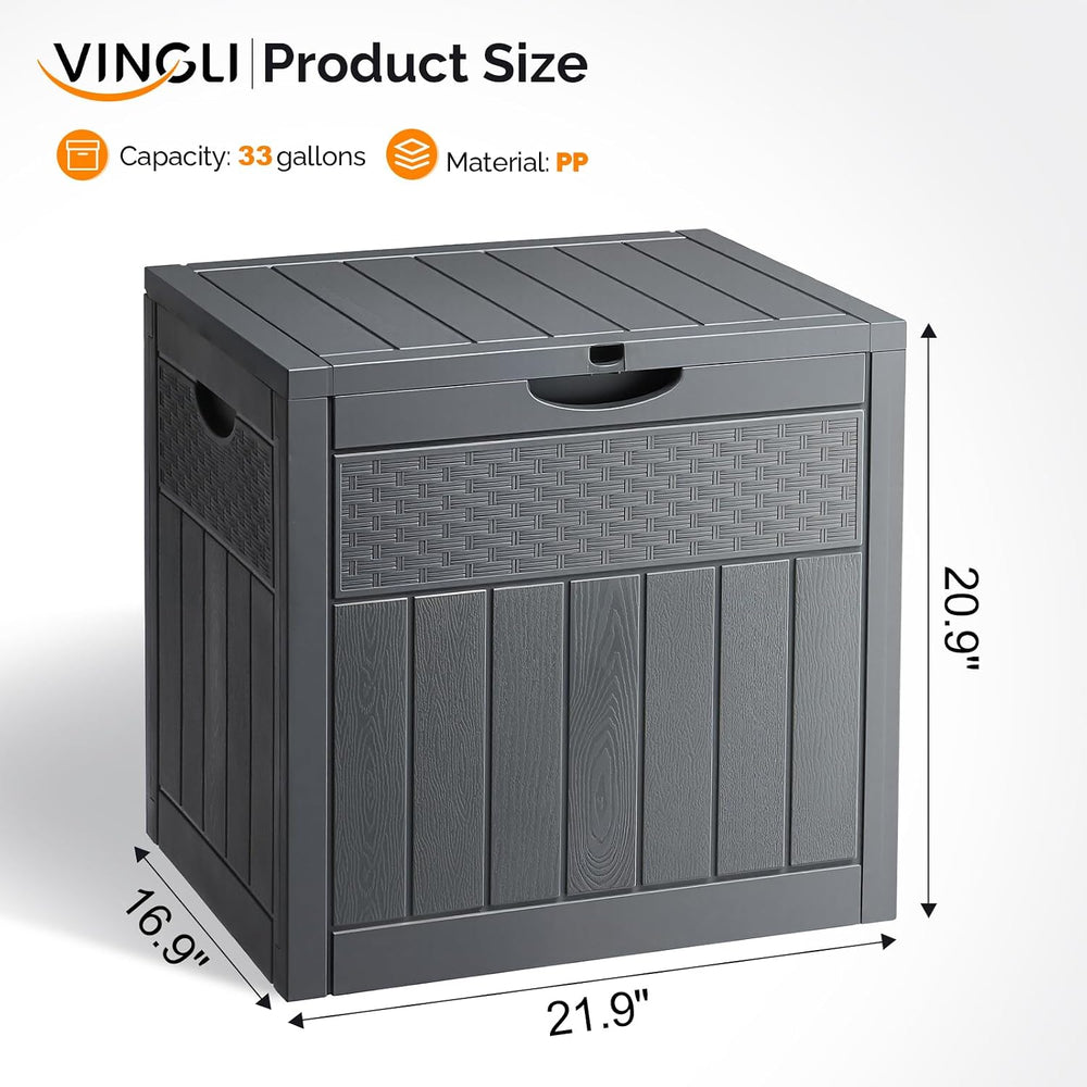 VINGLI 33 Gallon Weatherproof Lockable Outdoor Storage Box (Grey)