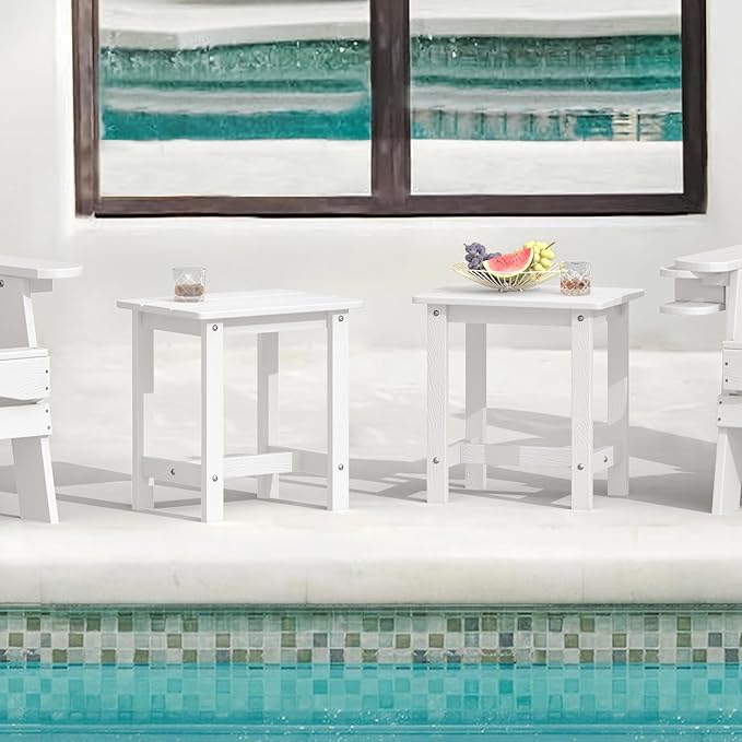 LUE BONA Outdoor Side Table Set of 2, HDPS Small Outdoor Table, Adirondack Si...