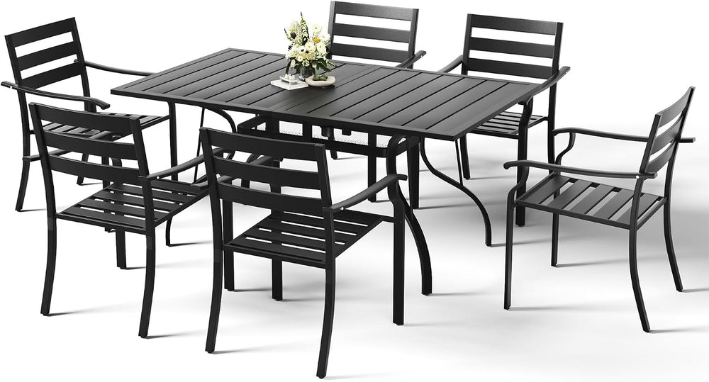 HOMREST 7 Piece Outdoor Patio Dining Set for 6, 63" Rectangular Metal Ta...