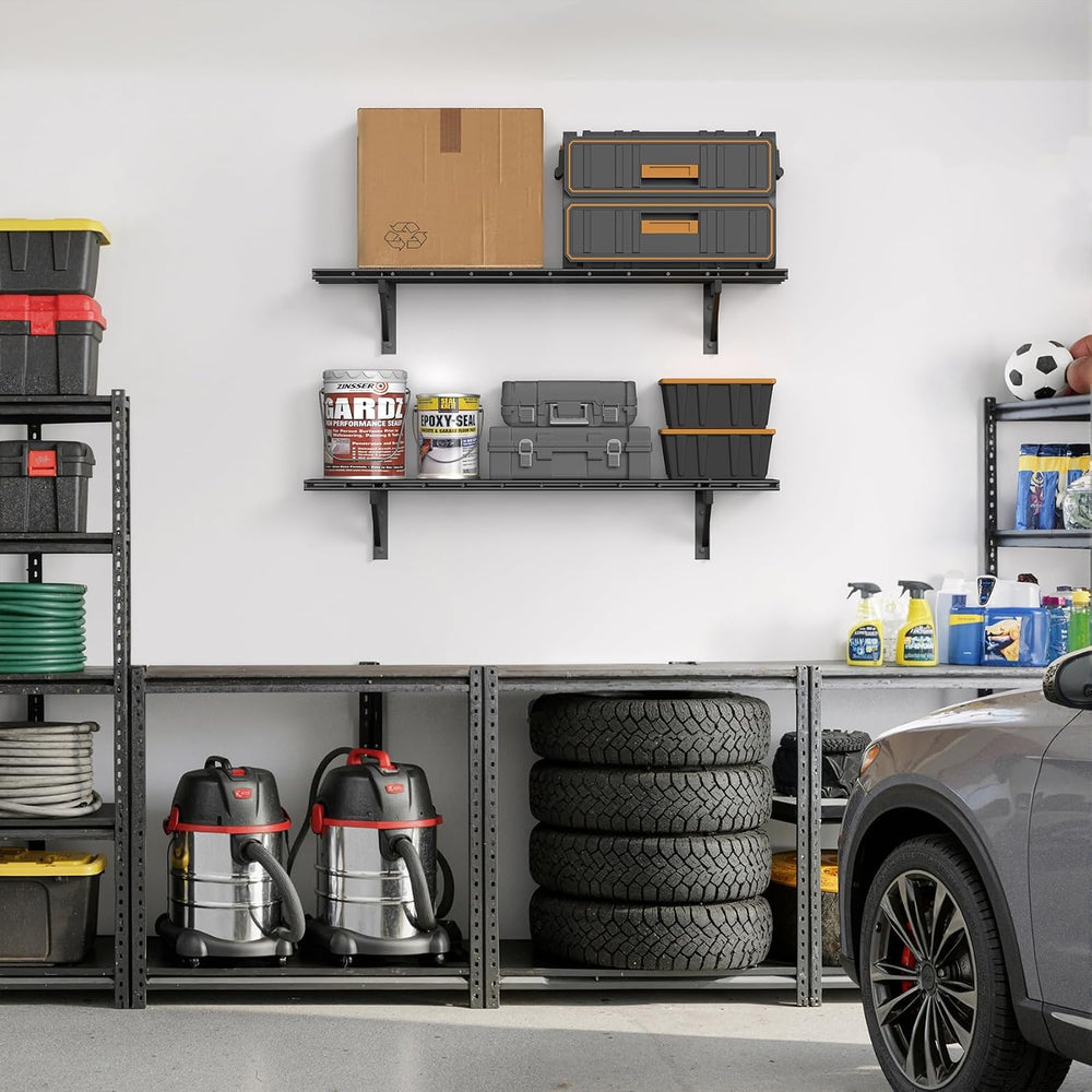 2 Pack Wall Mounted Garage Shelving, 1x4ft, 700lbs Integrated Grid