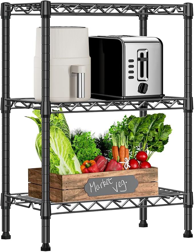 750 lbs 3 Tier Shelf Metal Storage Shelves Wire Rack Closet Organizers with P...