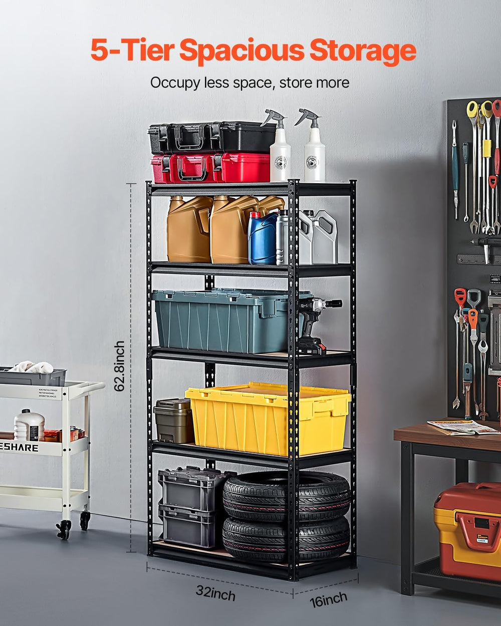 VEVOR Garage Shelving 5-Tier Adjustable Storage Shelf 2000 lbs 16"x32&qu...