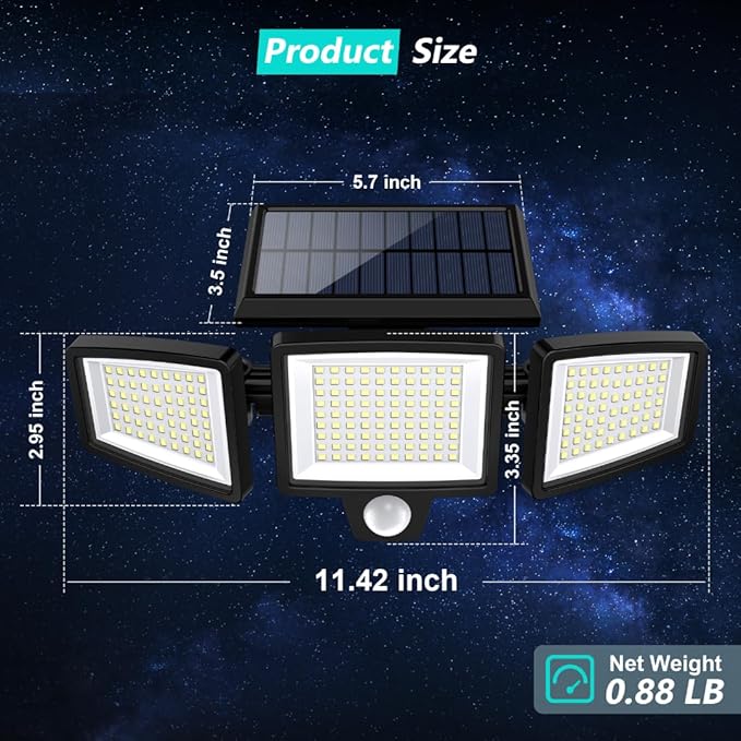 Tuffenough Solar Outdoor Lights 2500LM 210 LED Security Lights with Remote Co...