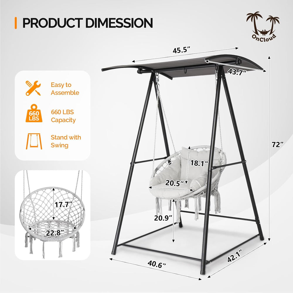 Hammock Chair with Stand, Comfy Hanging Chair with Cusion, Swing Stand with C...