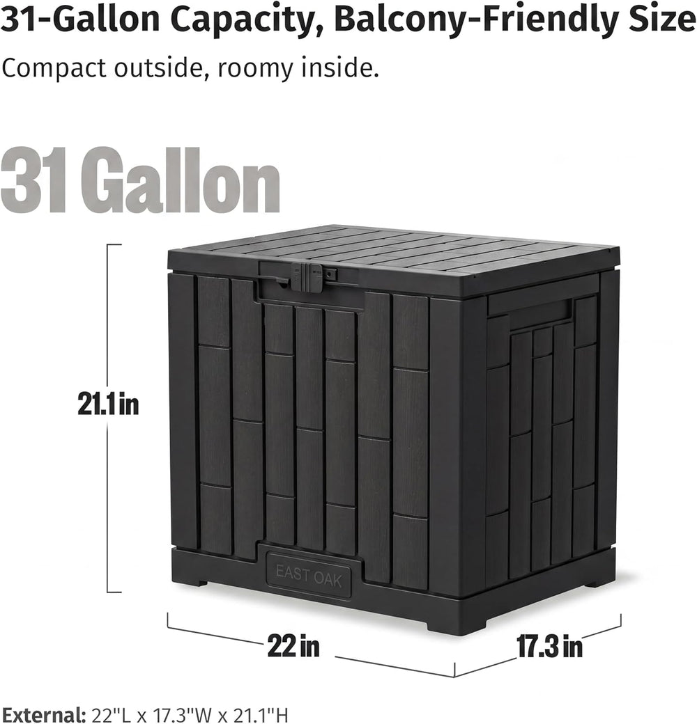 EAST OAK 31 Gallon Outdoor Storage Box, Waterproof Deck UV-Resistant Resin Bi...