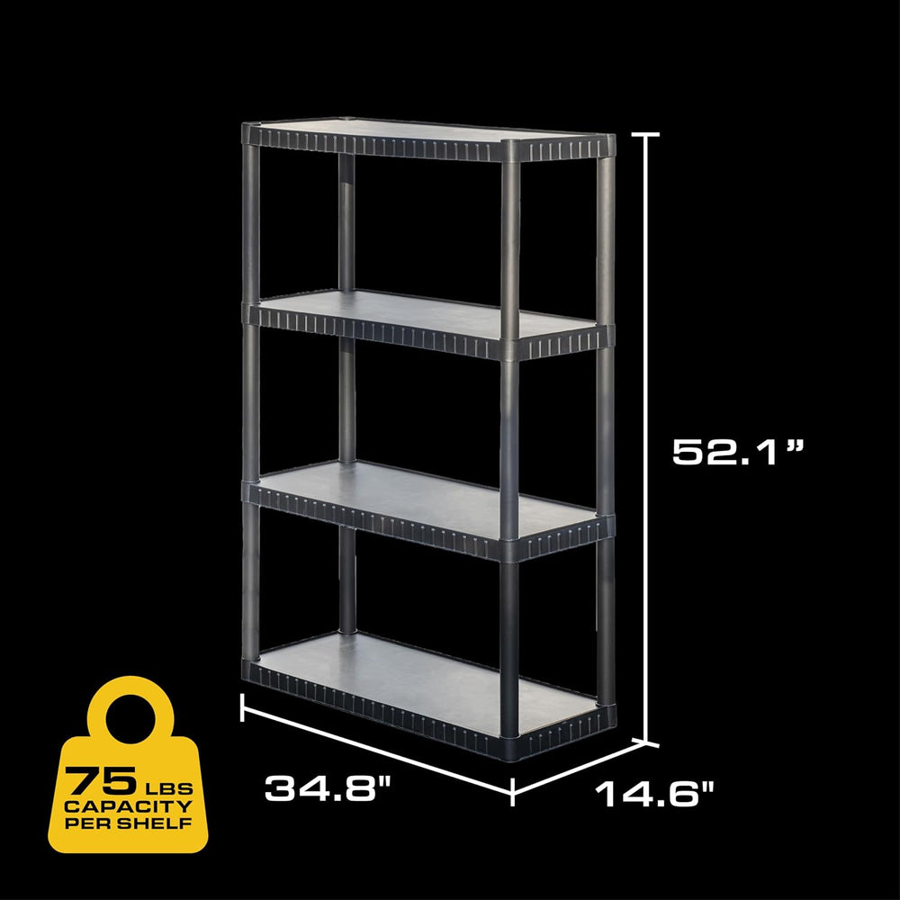 CENTREX CX 4-Tier Medium Duty Plastic Storage Shelves for Garage, Black, 2pk