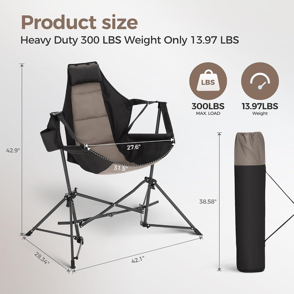 ALPHA CAMP Hammock Folding Rocking Chair with Cup Drink Holder, High Back Pad...