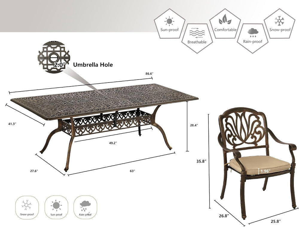 Grepatio 9 Piece Cast Aluminum Patio Furniture Set Outdoor Dining Set Bistro ...
