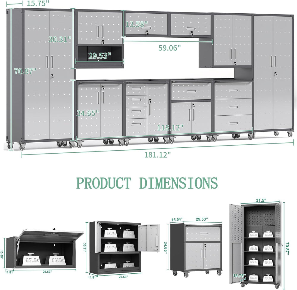 10-Piece Heavy Duty Steel Garage Cabinet System | All-in-One Modular Garage C...