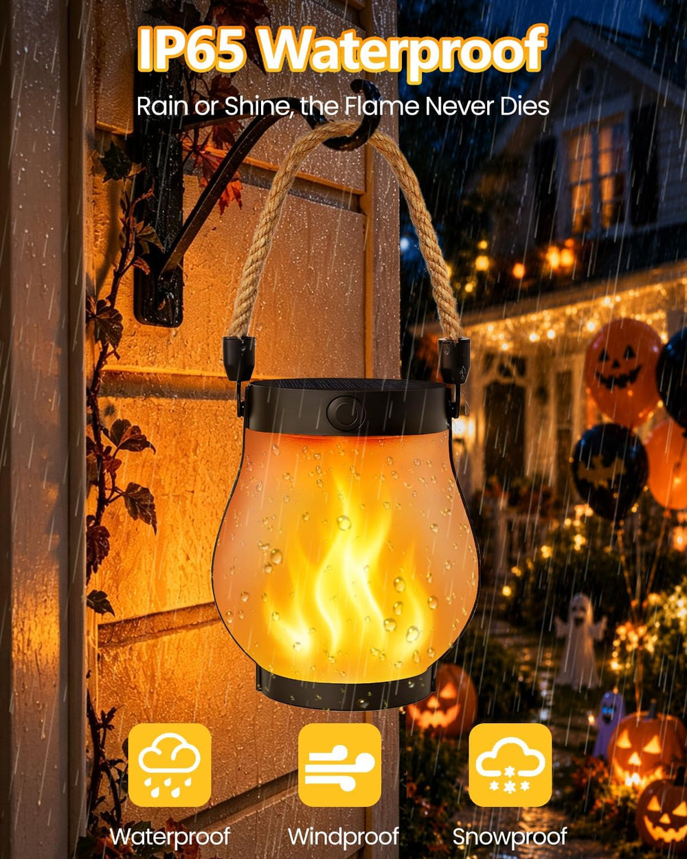 4 Pack Solar Lanterns Outdoor Waterproof, Solar Flame Lanterns with 2 Modes