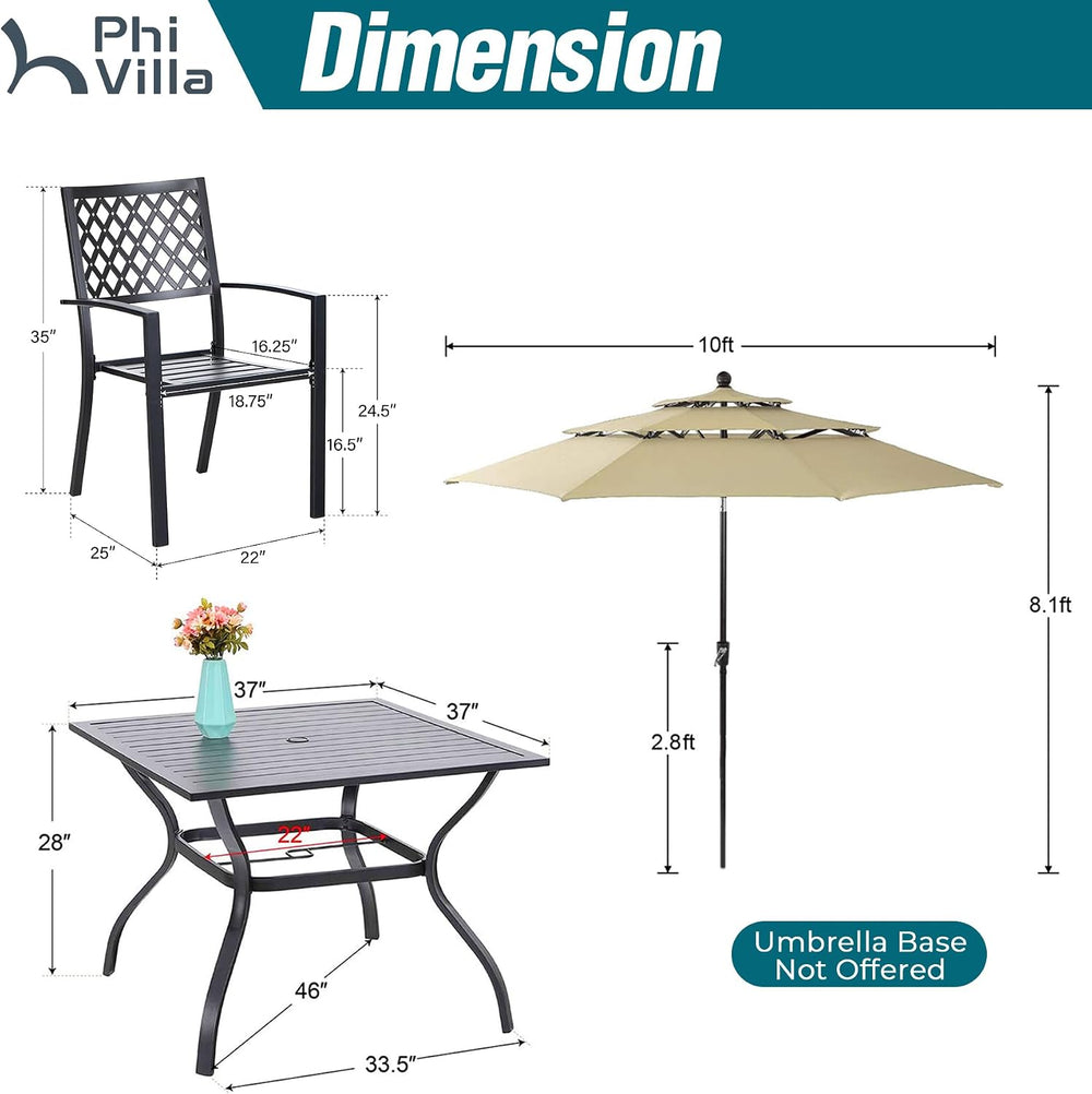 PHI VILLA 5 PCS Patio Dining Set w/ 10ft 3 Tier Umbrella(Beige)