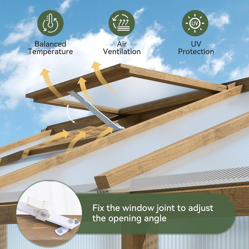 Aoxun 6x8 FT Wooden Greenhouse for Outdoors, 6MM Thick Polycarbonate Panel, W...
