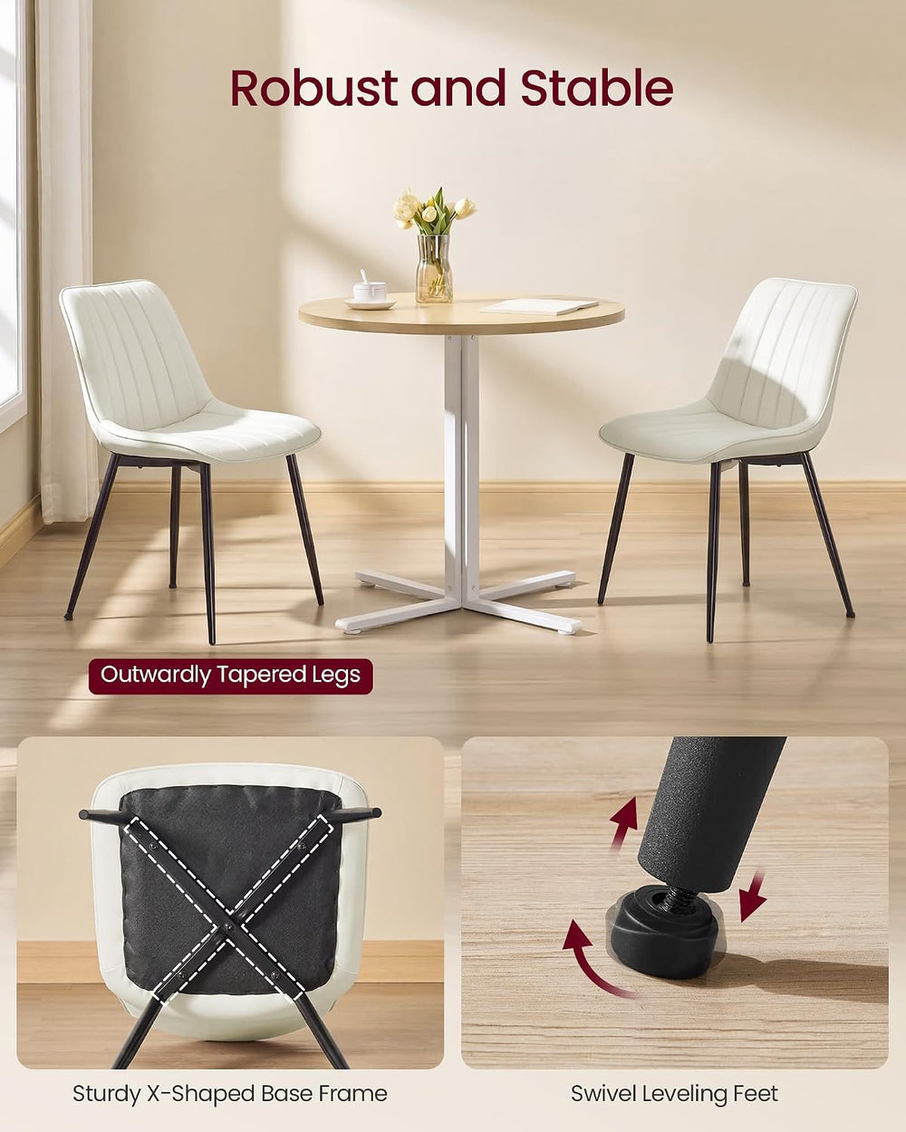 VASAGLE Dining Chairs Set of 6, Upholstered Kitchen Chairs, PU Leather