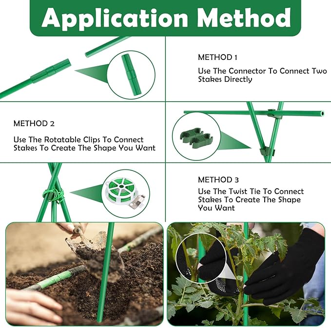 Cludoo 393PCS Garden Stakes Set with 120 Sets Fiberglass Plant Stakes Sticks ...