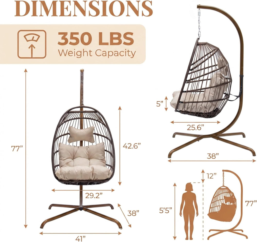 RADIATA Modern Hanging Egg Chair Outdoor with Stand, Brown