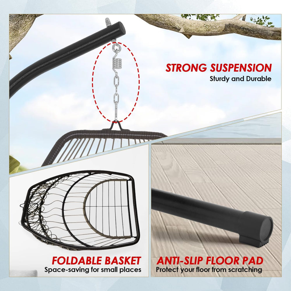 Egg Hanging Chair with Stand Hammock Chair Wicker Basket Chair Hanging Patio ...