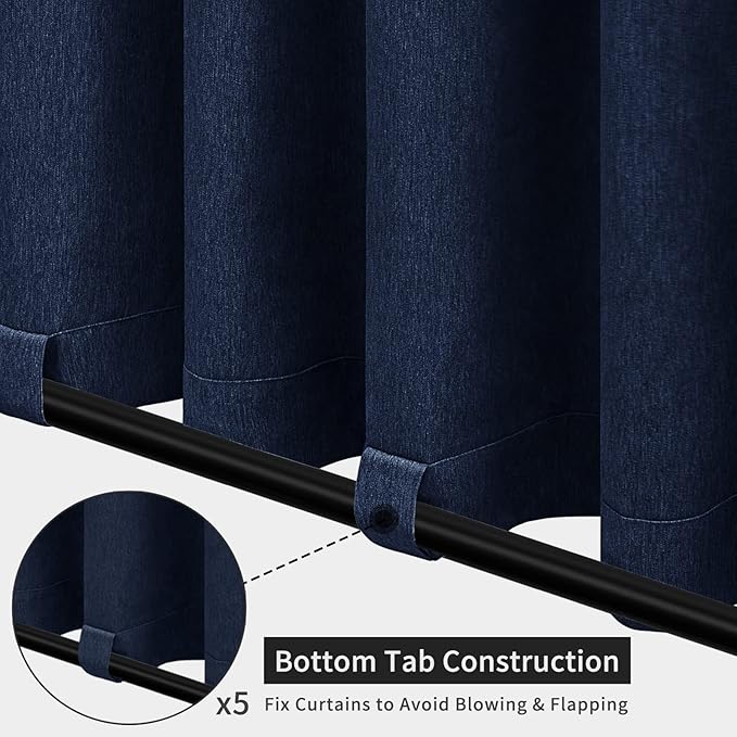 Easy-Going Linen Look Outdoor Curtains Waterproof Windproof Porch Curtains, S...