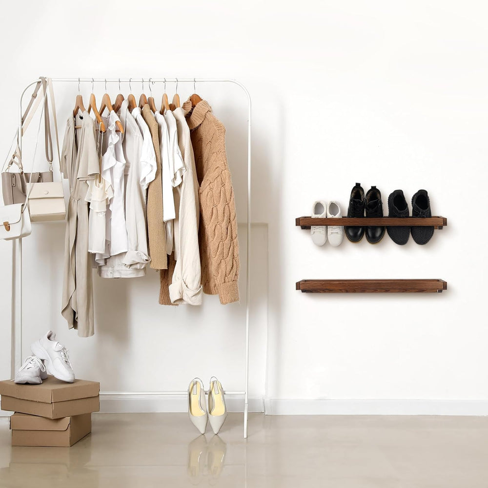 4 Pcs Wall Mounted Wooden Shoe Rack Hanging Shoe Storage, Burnt Wood