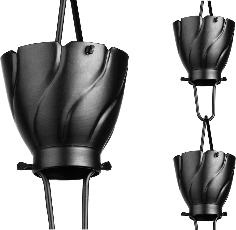 Monarch Rain Chains Aluminum Akira Black Rain Chains for Gutters – 8.5 ft Bla...