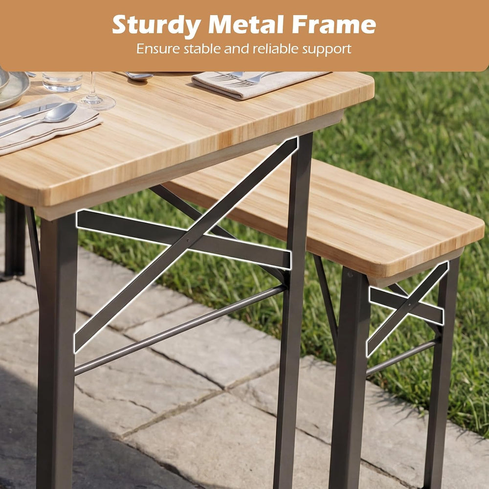 Tangkula 3 Piece Folding Picnic Table with 2 Benches, Foldable Wood Picnic Ta...