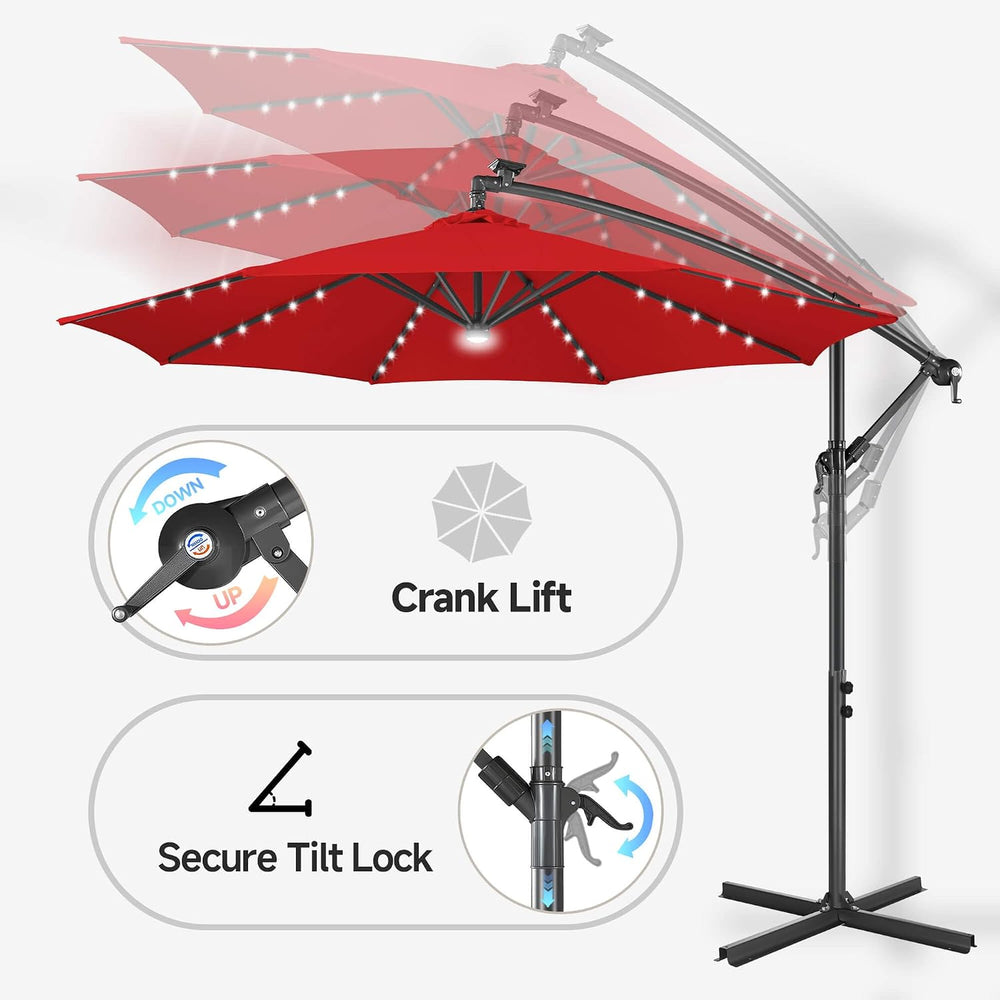 FLAME&SHADE Cantilever Umbrella Solar with Centre Light, 10 FT, Red