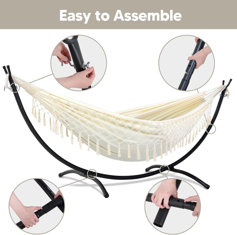 Portable Outdoor Hammock with Stand Included, Double Hammock with Tassel for ...
