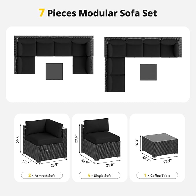 Aoxun Patio Furniture Set, 7 Piece Outdoor Sectional Sofas with Waterproof Co...